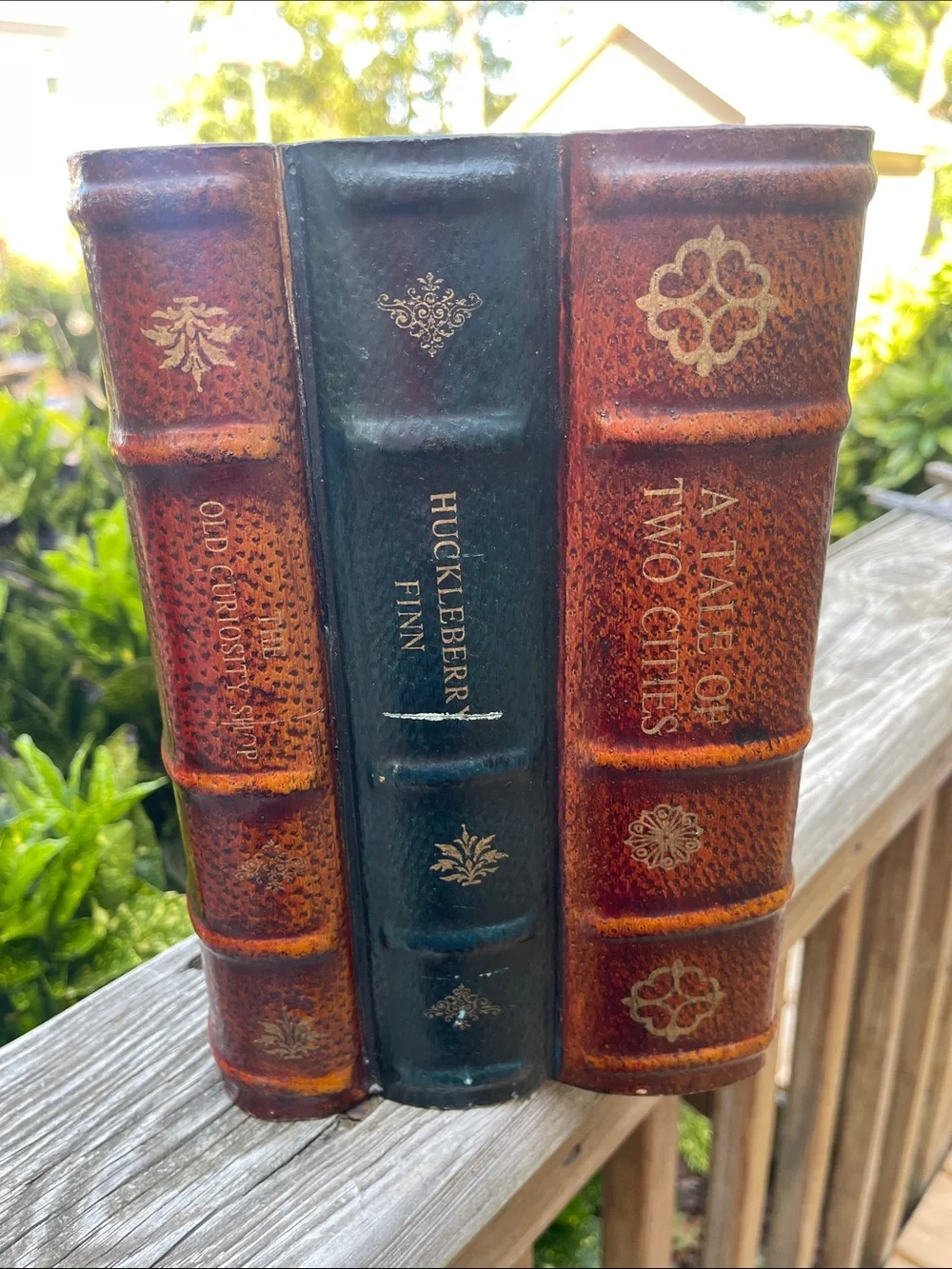 Vintage Faux Leatherbound Books Wood CD Holder Storage Cabinet
